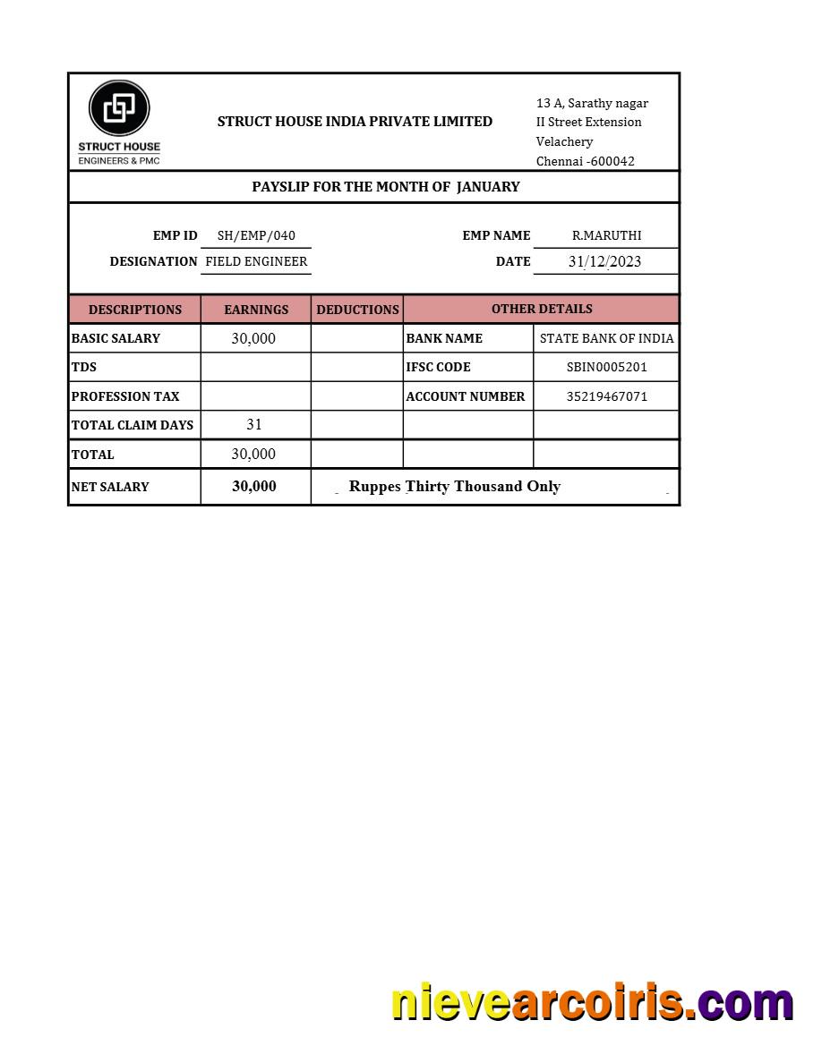 Struct House India payslip